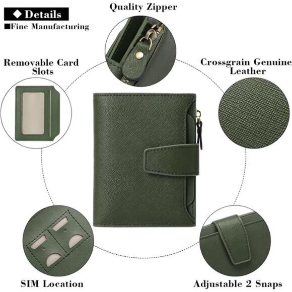 Small Women Wallet Genuine Leather RFID Blocking Bifold Zipper Pocket - Picture 3 of 7